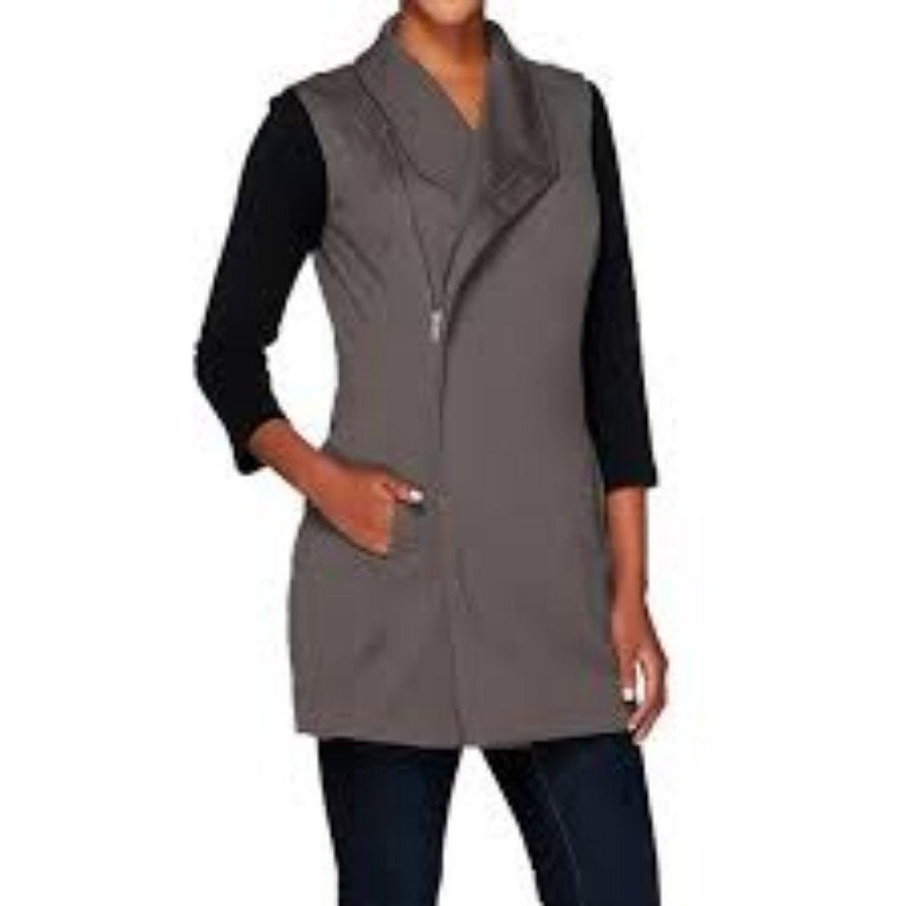 NWT LISA RINNA CHIC ASYMMETRIC CHARCOAL ZIP VEST LARGE